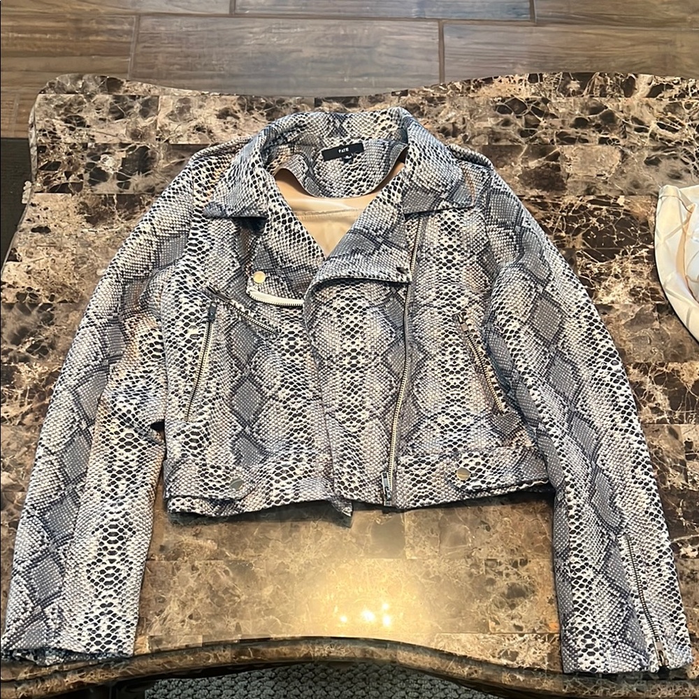 Fate Women's Blue Snake Print Leather Jacket